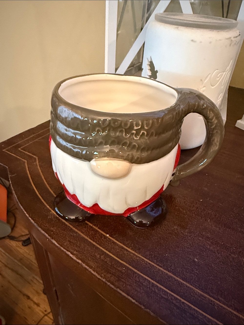 Whimsical Gnome Ceramic Mug — Brown, White & Red